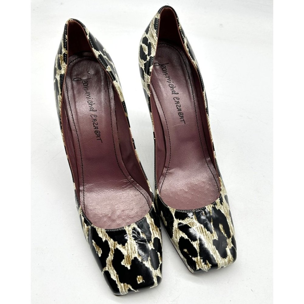 Jean Michel Cazabat Heels Womens Slip On Shoes Animal Print Leather Black 40.5